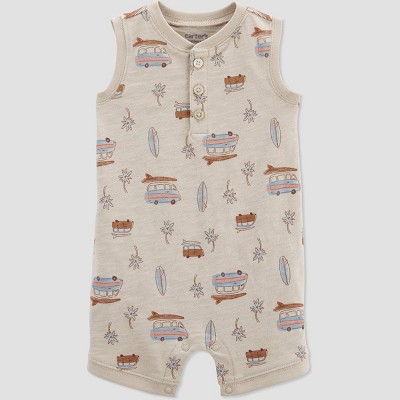 Image of Carter's Just One You®️ Baby Boys' Striped Romper - Light Brown Newborn