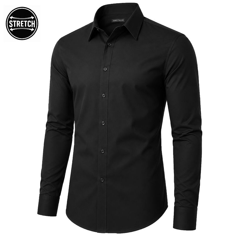 Galaxy James Tailor Men's Slim Fit Long Sleeve Stretch Dress Shirt - Small, Black