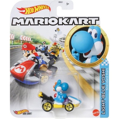 Hot Wheels Mario Kart 1:64 Scale Light-blue Yoshi Standard Kart ...