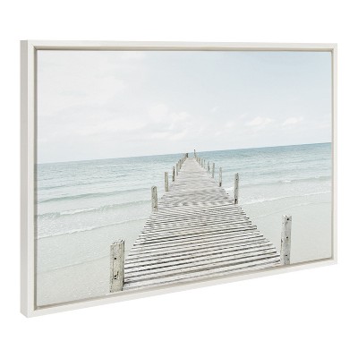 Coastal Ocean Beach Canvas Print Set with White Frames