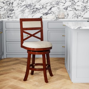 XIYUYEU 24" Counter Height X-Back Swivel Stool, Leather Bar Stool with Solid Wood Legs, Cherry Finish - 1 of 4