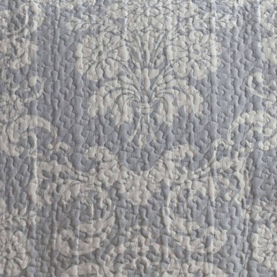 Gray Twin Cotton Reversible Quilt Set with Floral Pattern