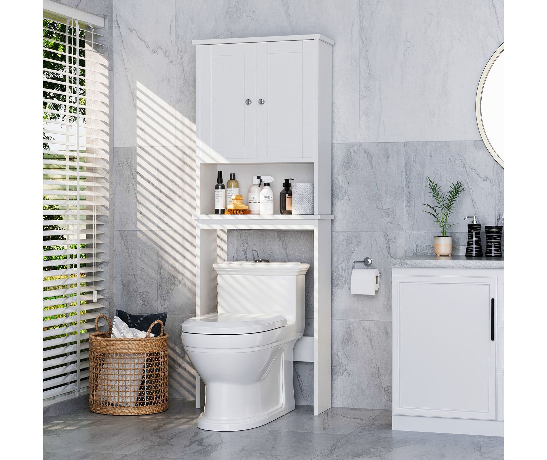 Celebalcony  Over The Toilet Storage Cabinet, Bathroom Shelf Organizer with Anti-Tip Device Small Freestanding Space Saver with Adjustable Shelf