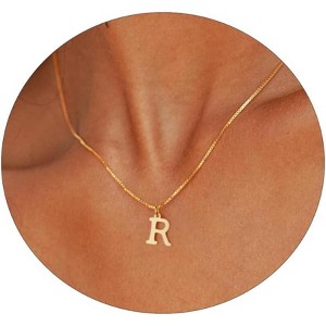 Gold Initial Necklace for Women, 14K Gold Plated Dainty Letter Pendant on Box Chain - 1 of 4