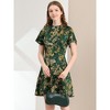 INSPIRE CHIC Women's Floral Pleated Collar Keyhole Front Raglan Sleeve Casual A-Line Dress - 2 of 4