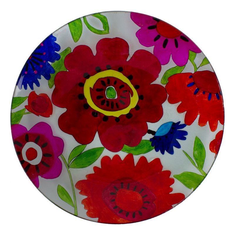 Northlight 18” Red and Blue Summer Flowers Hand Painted Glass Outdoor Patio Birdbath, 4 of 7