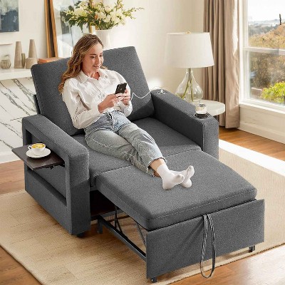 Vipbear Sleeper Sofa Chair Bed, Convertible Sofa Chair 3-in-1, Pull Out Sofa Bed with Adjustable Backrest & USB and Type C Charging Ports