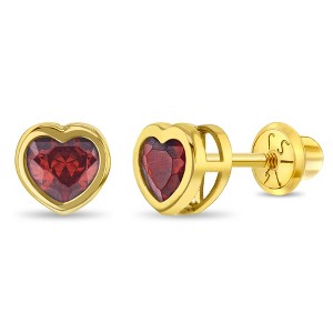 Girls' Heart Bezel Simulated Birthstone Screw Back 14k Gold Earrings - In Season Jewelry - 1 of 1