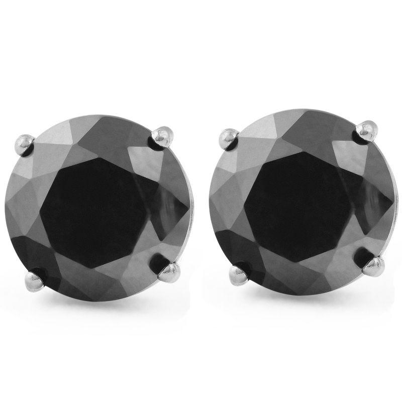 Pompeii3 2Ct Treated Black Diamond Studs Earrings In 14K White & Yellow Gold in Basket Setting, 1 of 5