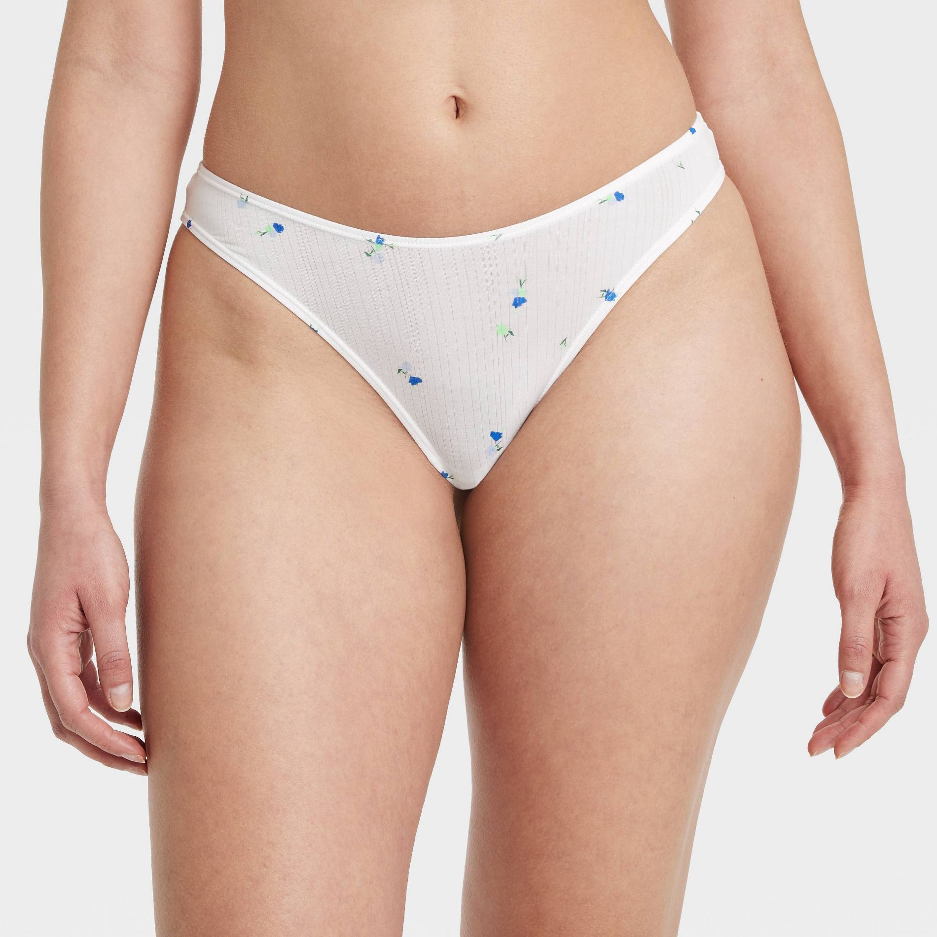 Women's Modal Blend Thong Underwear - Auden™ White Floral L: Low Rise, Lightweight Knit, Cotton Gusset, Elastic Leg Openings