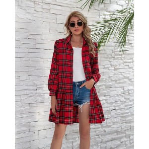 Women's Striped Color Block Long Sleeve Fall Casual Shirt Button Down Collared Long Top Tunic - 1 of 4