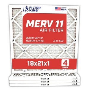 Filter King 19x21x1 Air Filter | 4-PACK | MERV 11 HVAC Pleated A/C Furnace Filters | MADE IN USA | Actual Size: 18.5 x 20.5 x .75" - 1 of 4