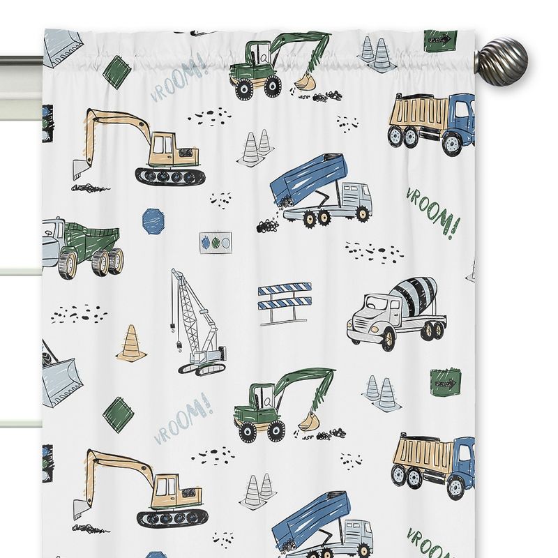 Sweet Jojo Designs Window Curtain Panels 84in. Construction Truck Green Blue and Grey, 3 of 6