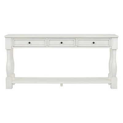 63 Inch Long Console Table With Drawers And Bottom Open Shelf, Solid Wood Farmhouse Entryway Table With Storage.