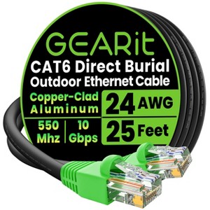 GEARit Cat6 CCA Outdoor Ethernet Cable for Direct Burial, Black - 25 Feet - 1 of 4