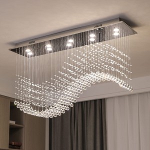 Siljoy Modern Rectangular Crystal Chandelier Wave Raindrop Pendent Flush Mount Ceiling Light Fixture Indoor - 1 of 4