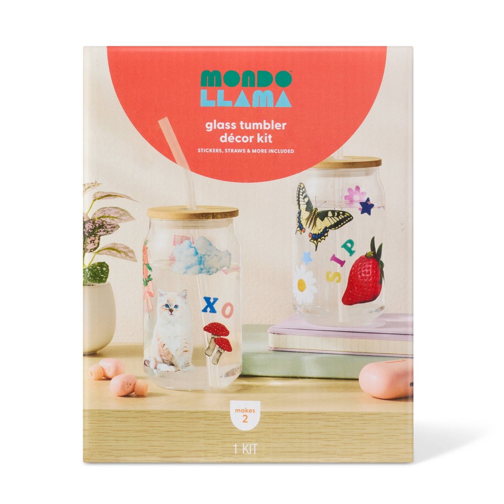 2ct Glass Tumblers with Stickers Craft Kit Gift - Mondo Llama™
