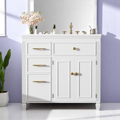 Mshliw 36 Inch Bathroom Vanity with Sink, Ceramic Undermount Sink, 1 Tip-out Drawer, 3 Side Drawers, Adjustable Shelf