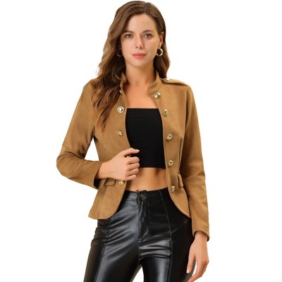 INSPIRE CHIC Women's Vintage Open Front Steampunk Button Faux Suede Jacket