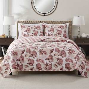 VCNY 3pc Home Shell Treasure Reversible Microfiber Quilt Set Coral/Blush - 1 of 4