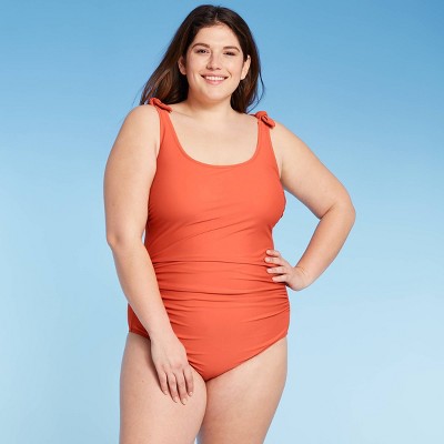 Women's Plus Size Brunt Shoulder Tie One Piece Swimsuit - Kona Sol™ Orange 14W