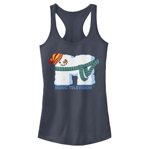 Juniors Womens MTV Christmas Snowman Logo Racerback Tank Top - 1 of 3