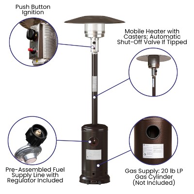 Bronze Stainless Steel 40,000 BTU Propane Patio Heater with Wheels