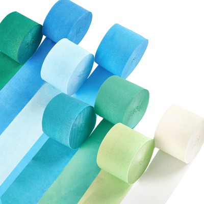 PartyWoo Crepe Paper Streamers Blue Pastel Green Lime White 8 Rolls 656 ft 1.8 Inch x 82 Ft Roll