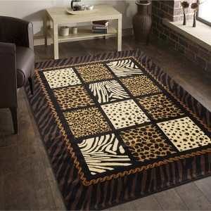 Multi Animal Print Area Rug - Zebra Leopard Tiger Design, Soft Stain Resistant, Kid & Pet Friendly, Non-Slip Jute Backing - 1 of 4