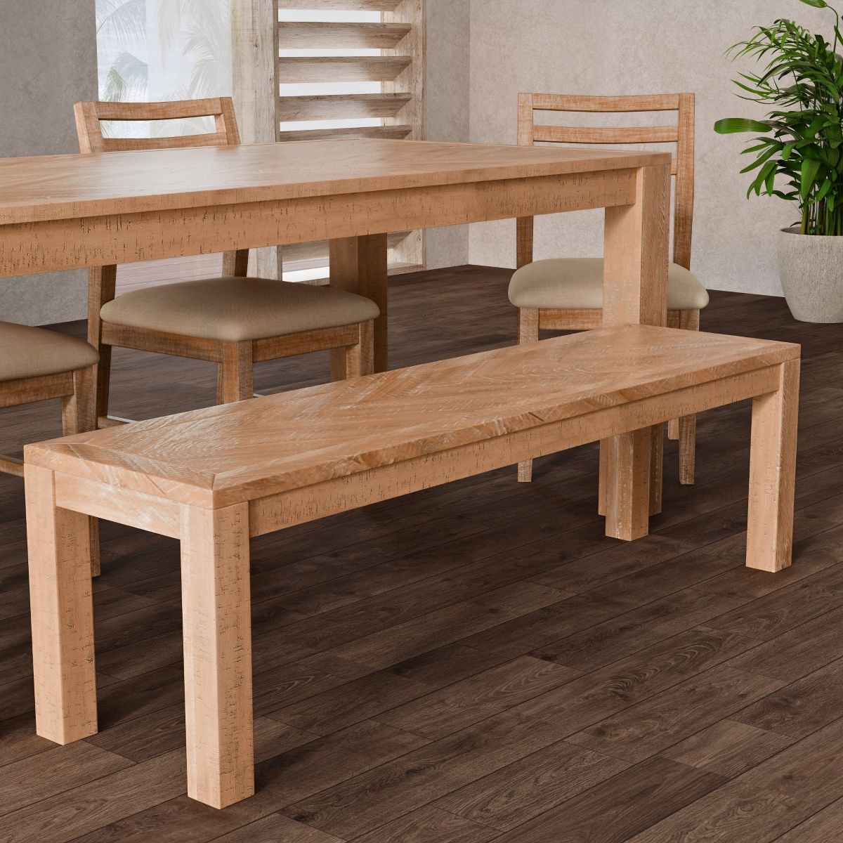 Aiden Chevron-Pattern Bench, Natural Weathered | Alpine