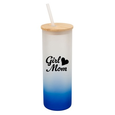 Elanze Designs Girl Mom Heart Love Family Daughter Wrap-Around Design 25 Ounce Frosted Gradient Glass On-The-Go Coffee Travel Skinny Tumbler Mug Cup,