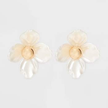 Stud Pearl Petals Gold Center Earrings - A New Day™ White