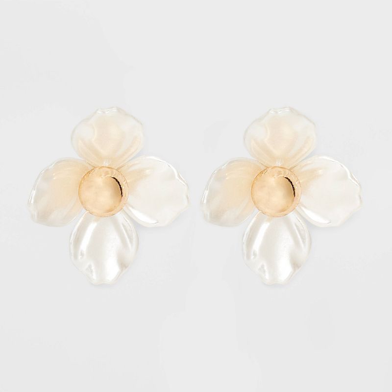 Stud Pearl Petals Gold Center Earrings - A New Day&#8482; White, 1 of 10