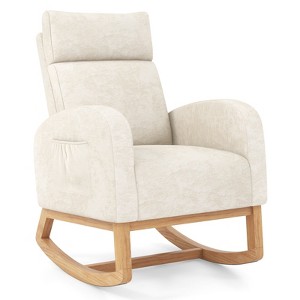 Tangkula Nursery Rocking Chair Upholstered Chenille Rocker Armchair w/ Side Pocket - 1 of 4