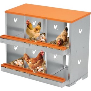 Chicken Nesting Box, 1/2/3-Tier Metal Egg Laying Box with Large Vented Compartments, Heavy-Duty Hen Egg Collector, Orange/Green - 1 of 4