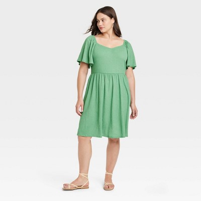 Women's Flutter Short Sleeve Mini A-Line Dress - Ava & Viv™ Green 1X