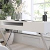 Merrick Lane Computer Desk Contemporary Granite White Writing Desk with Metal Crisscross Frame, Keyboard Tray and 2 Box Drawers - 2 of 4