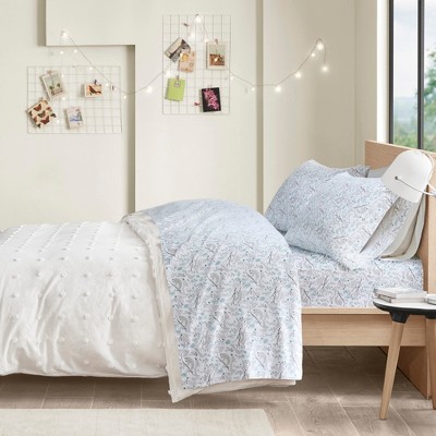 4 Pcs Ultra-Soft Novelty Printed Cotton Flannel Bedding Set, Premium Cozy Sheet Set for All Seasons, Queen / King Fitted Sheet, Flat Sheet