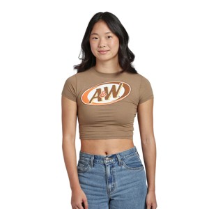 A&W Root Beer Logo Women's Brown Mineral Wash Crew Neck Short Sleeve T-shirt - 1 of 4