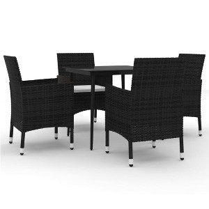 vidaXL 5 Piece Weather-Resistant Patio Dining Set with Cushions - Poly Rattan, Steel, Glass – Black/Cream White - Ideal for Outdoor Entertaining - 1 of 4