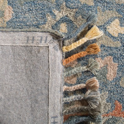 Handmade Tufted Floral Blue Wool Runner Rug - 2'3" x 9'