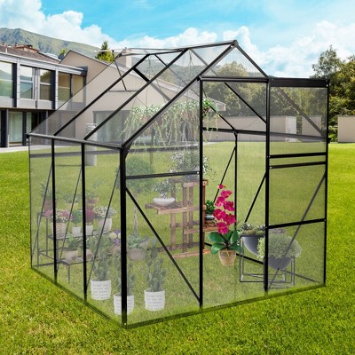 NicBex 6X6 FT Polycarbonate Greenhouse with Raised Base and Anchor Aluminum Heavy Duty Walk-in Greenhouses for Outdoor Backyard in All Season, Black