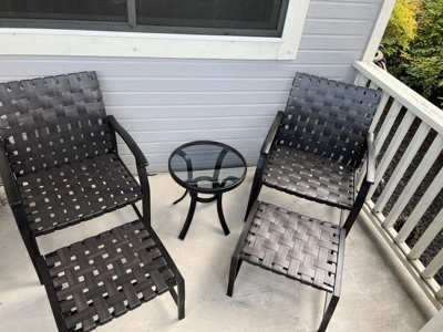 5pc Strap Chairs, Ottomans & Glass Top Side Coffee Table - Captiva ...