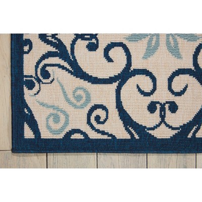 Ivory and Navy Floral Synthetic 5' x 7' Area Rug