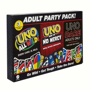 UNO All Wild, UNO Show ‘em No Mercy, UNO Dare Adults Only 3 Card Game Bundle - 1 of 4