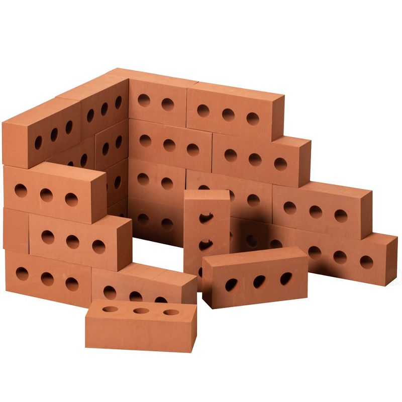 ShpilMaster Construction Stacking Building Red Brick Block, Rectangle Foam Kids Pretend Play Creativity Toy, 25 Pack, 1 of 6