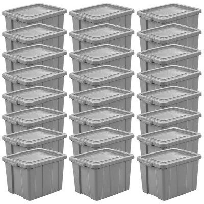 Sterilite 30 Gallon Tuff1 Storage Tote, Stackable Bin with Lid, Plastic  Container to Organize Garage, Basement, Attic, Gray Base and Lid, 4-Pack