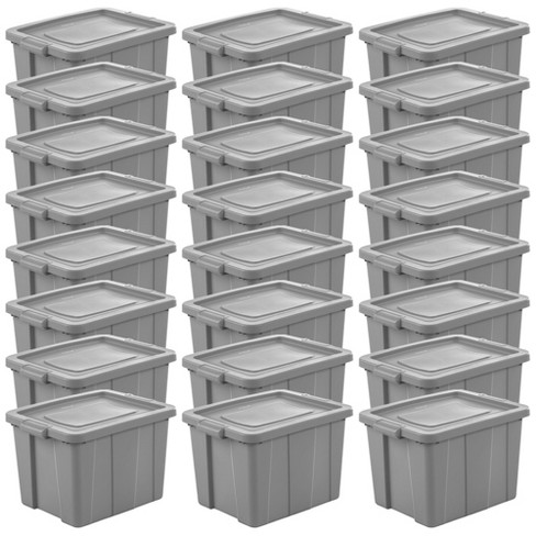 Sterilite 16786A06 Tuff1 18 Gallon Plastic Stackable Bins for Use in  Basement/Garage/Attic Storage Tote Container w/ Lid, Gray 24 Pack