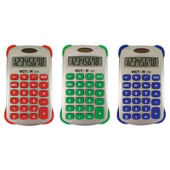 Victor Colorful 8 Digit Handheld Calculator, Pack of 3