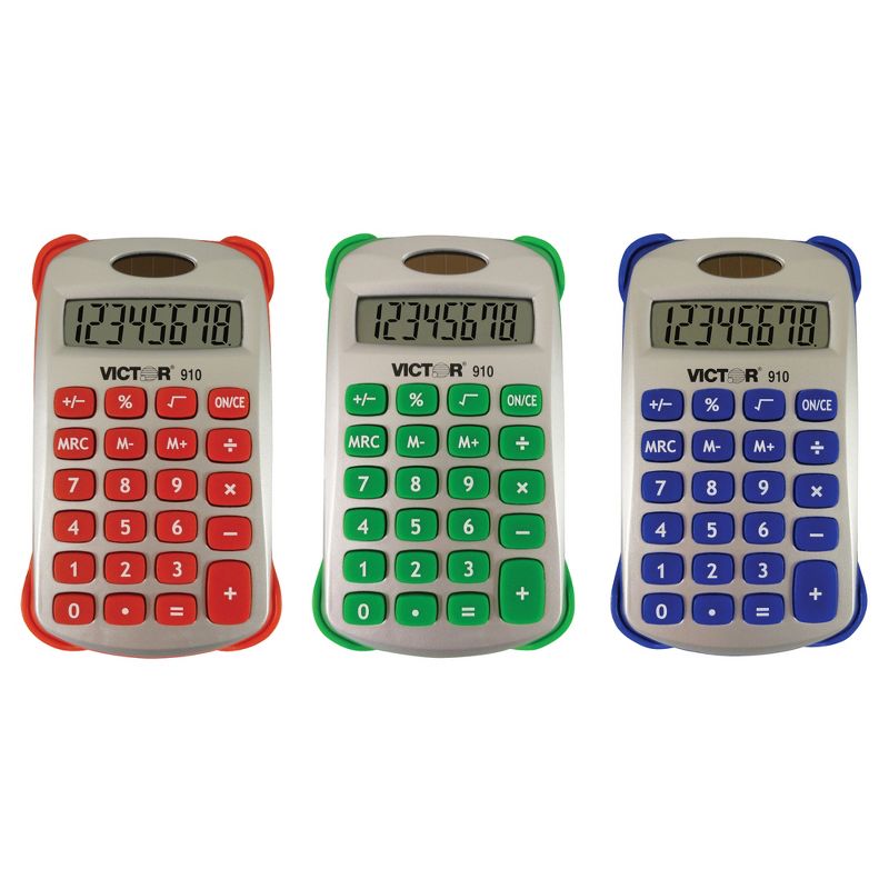 Victor Colorful 8 Digit Handheld Calculator, Pack of 3, 1 of 5